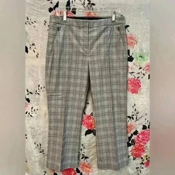Elie Tahari Leena Straight Leg Pant‎ Black/White Plaid Women's Size 8 - Picture 1 of 9